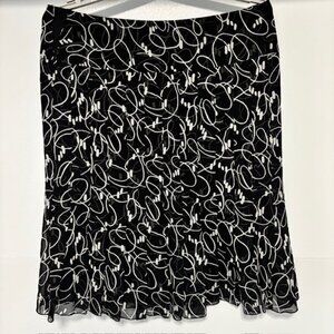 Anne Klein 100% Silk Black White Skirt 10 Abstract Modern Luxe Career Monochrome